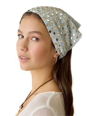 Urban Outfitters Light Blue Eyelet-Embellished Bandana Headscarf Mirrored